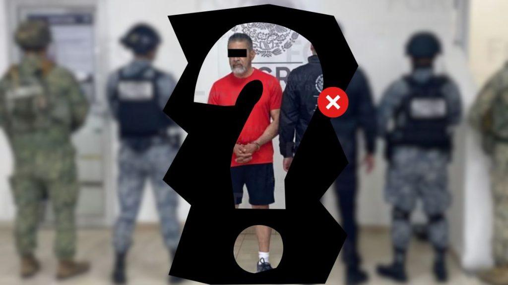 Man in a Red Shirt with Eyes Blacked Out, Surrounded by Blurred Uniformed Officers in a Doorway; Censorship Overlay is Present. › La Sierra Madre