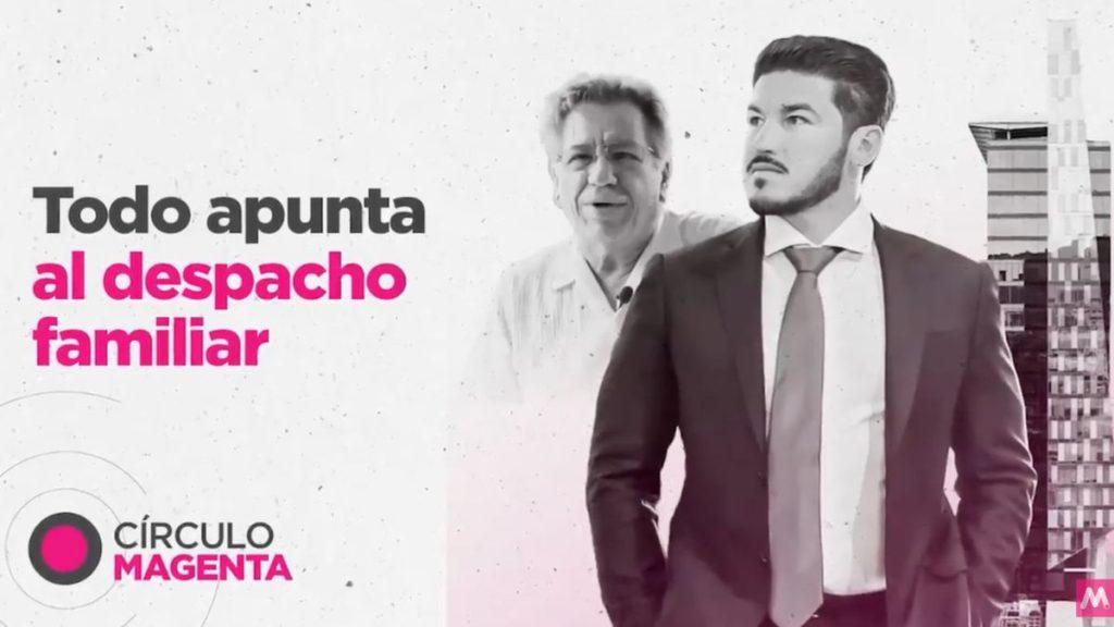 Promotional Banner: the Phrase 'todo Apunta Al Despacho Familiar' with a Man in a Suit in the Foreground, Another Man in the Background, City Skyline, and the 'círculo Magenta' Logo. › La Sierra Madre