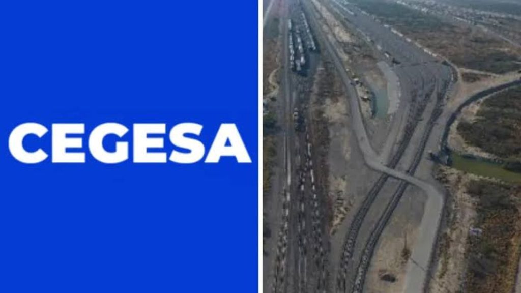 Left Blue Panel with the White Logo Text 'cegesa' Beside an Aerial View of a Highway Interchange on the Right. › La Sierra Madre